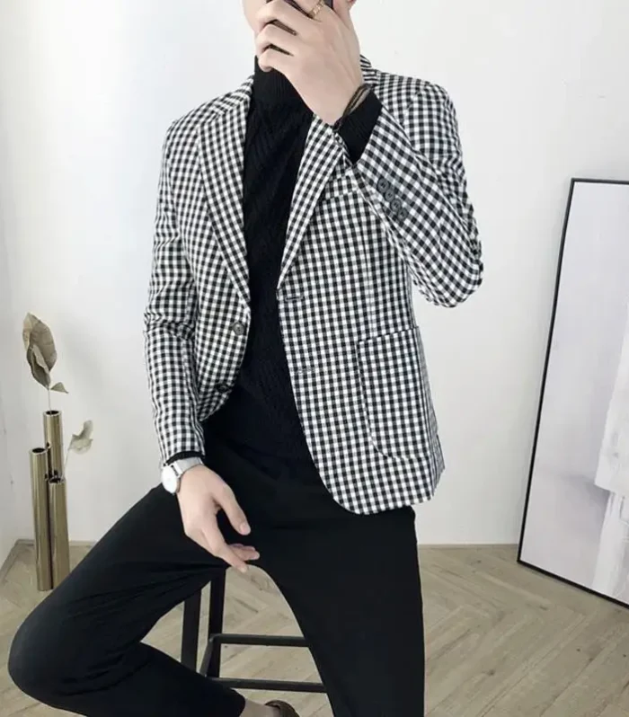 Men's Suit Jackets Plaid Single Breasted Brown Coat Summer Elegant Fashion 2025 Male Blazer Casual Menswear Spring Clothes New