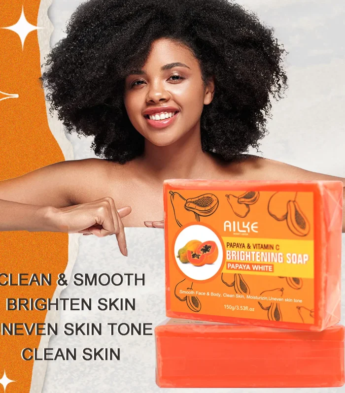 AILKE Skin Whitening Handmade Soap -Organic Papaya Soap For Black Spots, Clean Stains, Improves Dull Skin, Face & Body & Hands