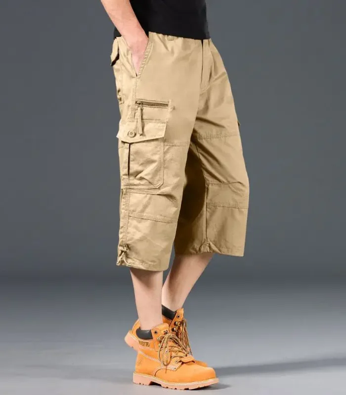 Summer outdoor multi pocket workwear shorts for men, plus fat plus plus size casual cropped pants, pure cotton sports mid length