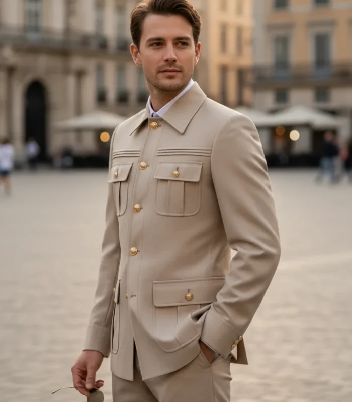 ST Cassy slim fitting Men's Suit thin version Classic Fit Single Breasted Multiple pockets Solid Color Casual Business