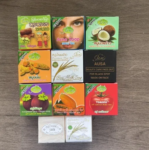 Original Thailand JAM Rice Milk Soap 65g for Face Goat Milk Soap JAM Turmeric Sabun ginger soap bar detox limpic drenage